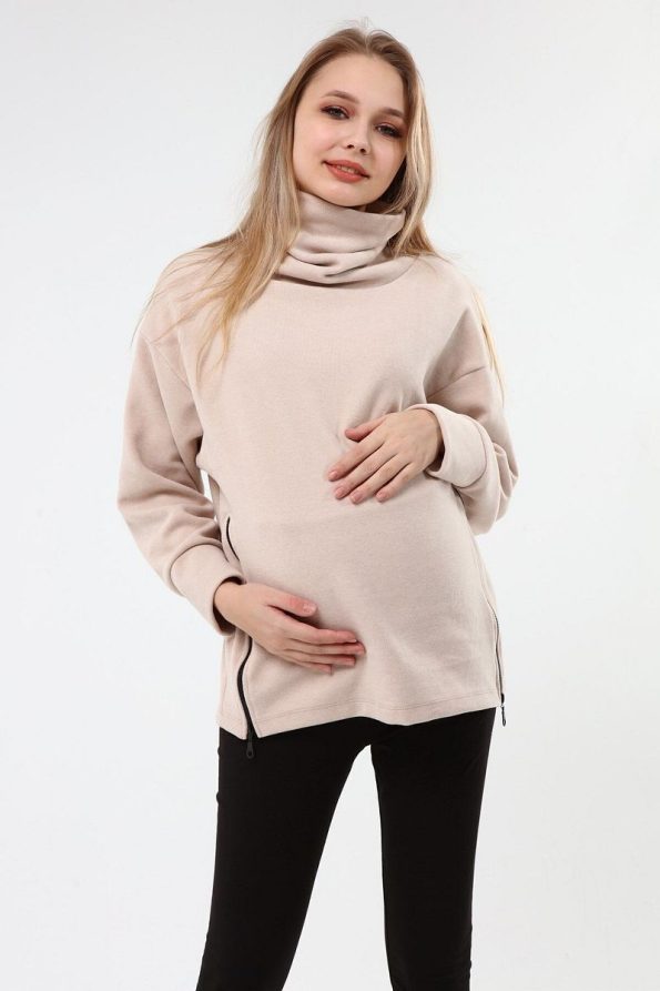 Luvmabelly Myra Zip-Up Maternity Sweatshirt - Beige