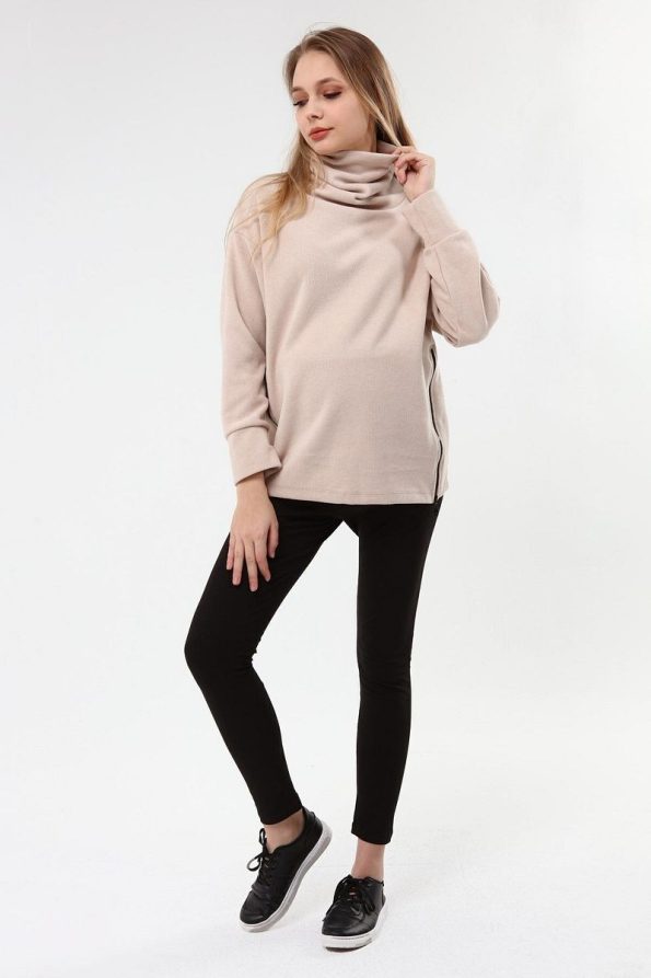 Luvmabelly Myra Zip-Up Maternity Sweatshirt - Beige