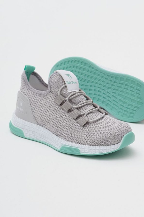Tonny Black Kids Unisex Gray Green Comfortable Fit Lace-Up Sneakers