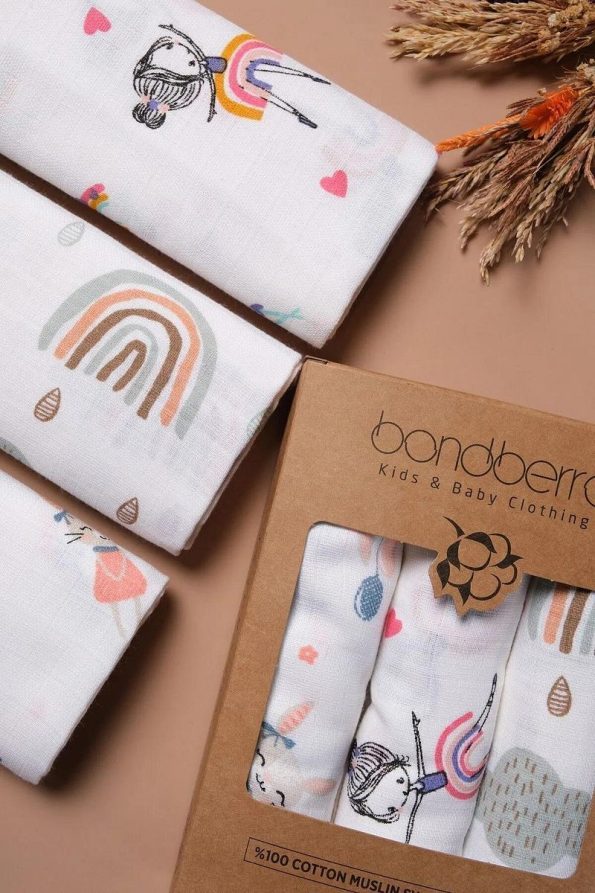Bondberro Multi-Purpose Muslin Cloth & Blanket 3-Piece Set 100% Cotton Oeko-Tex Certified 80x80 Cm
