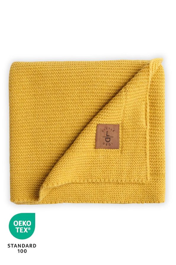 LITTLE DEDI Alina Knitted Baby Blanket, Soft Lightweight Swaddle Cover, Mustard 80x100 Cm