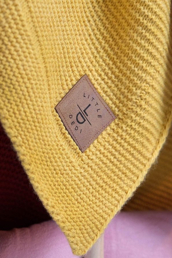 LITTLE DEDI Alina Knitted Baby Blanket, Soft Lightweight Swaddle Cover, Mustard 80x100 Cm