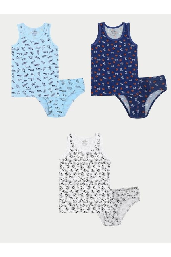 Vitmo Boys' Cotton 3-Piece Tank Top and 3-Piece Brief Mixed Color Set