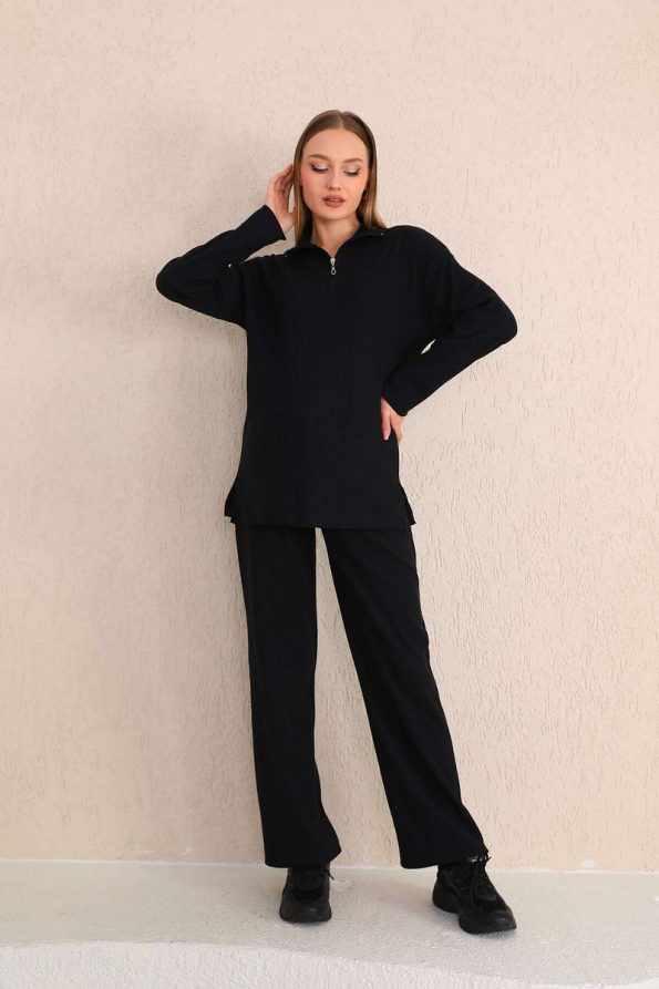Miss Dünya Lissa Black Zip Collar Soft Fabric Maternity and Nursing Tracksuit