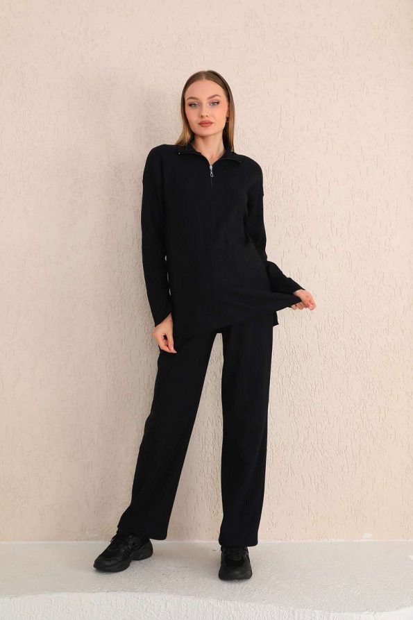 Miss Dünya Lissa Black Zip Collar Soft Fabric Maternity and Nursing Tracksuit
