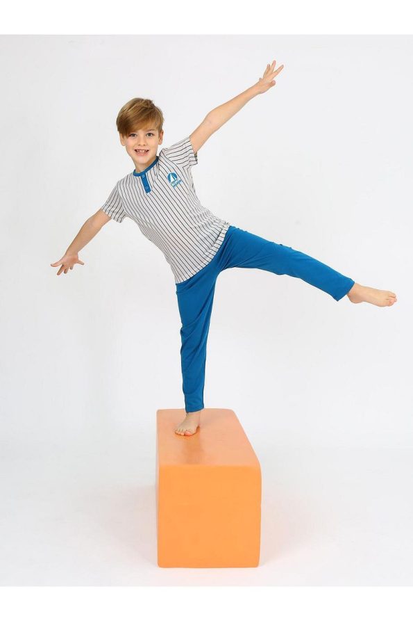 vitmo Boys' Short Sleeve 100% Cotton Button Detail Sailboat Pajama Set