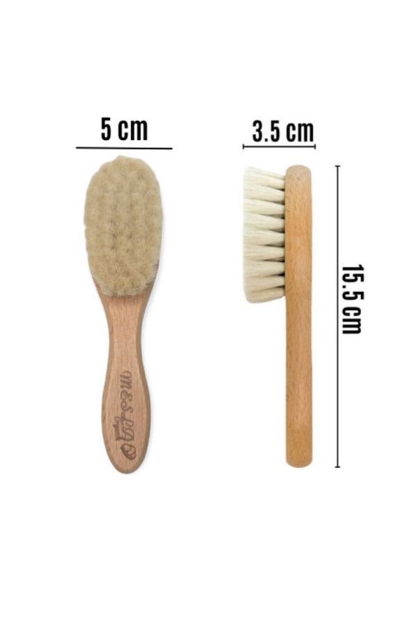 Mesla Organic Personalized Natural Goat Hair Soft Baby Comb and Wooden Comb Set - Midi Size