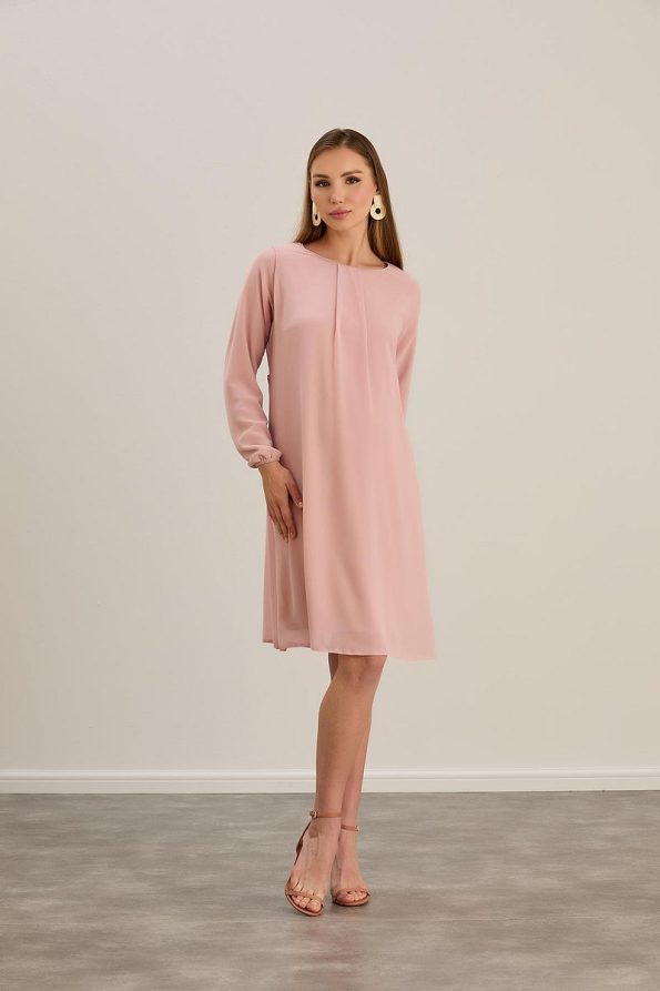 Ishil Pleated Neck Maternity Chiffon Tunic-Dress