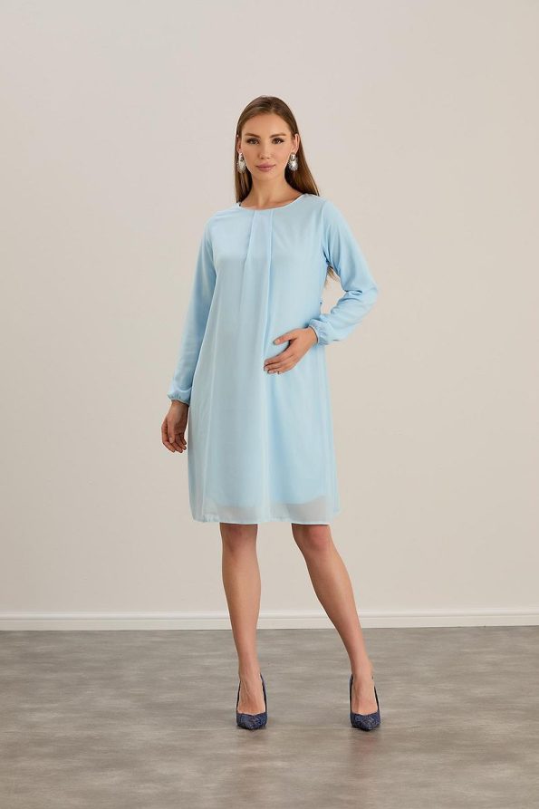 Ishıl Pleated Neck Maternity Chiffon Tunic Dress