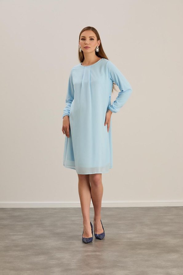 Ishıl Pleated Neck Maternity Chiffon Tunic Dress