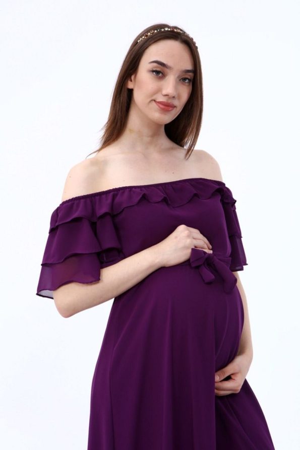 ADASTYLE Collar Chiffon Plum Dress