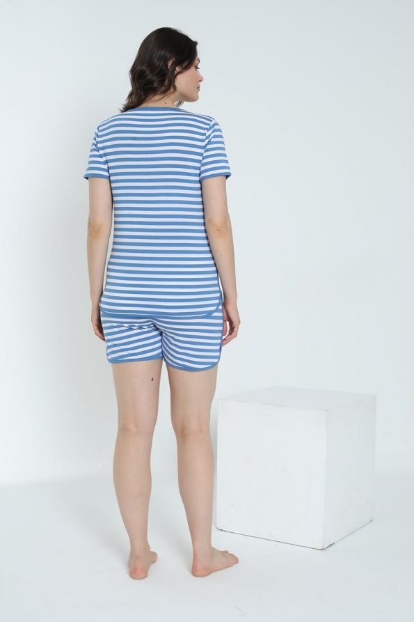 Miss World Lissa Striped Nursing-Friendly Maternity and Nursing Pajama Set with Shorts