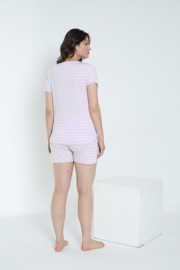 Miss World Lissa Striped Nursing-Friendly Maternity and Nursing Pajama Set with Shorts