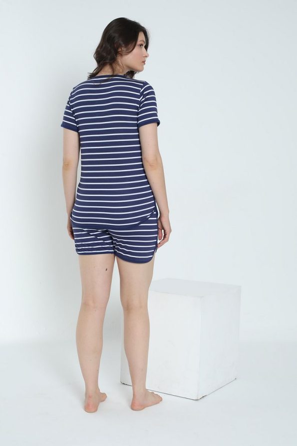 Miss World Lissa Striped Nursing-Friendly Maternity and Nursing Pajama Set with Shorts