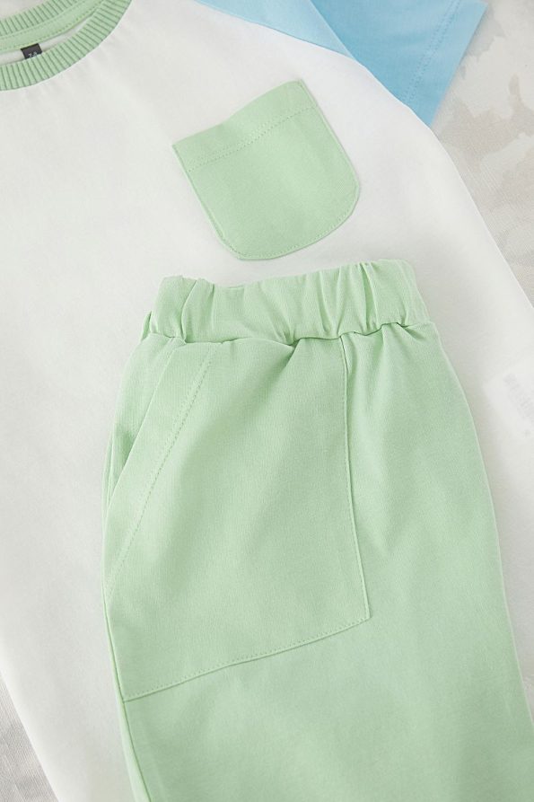 Trendyolmilla Kids Green Boys' 100% Cotton Color Block Short Sleeve Set