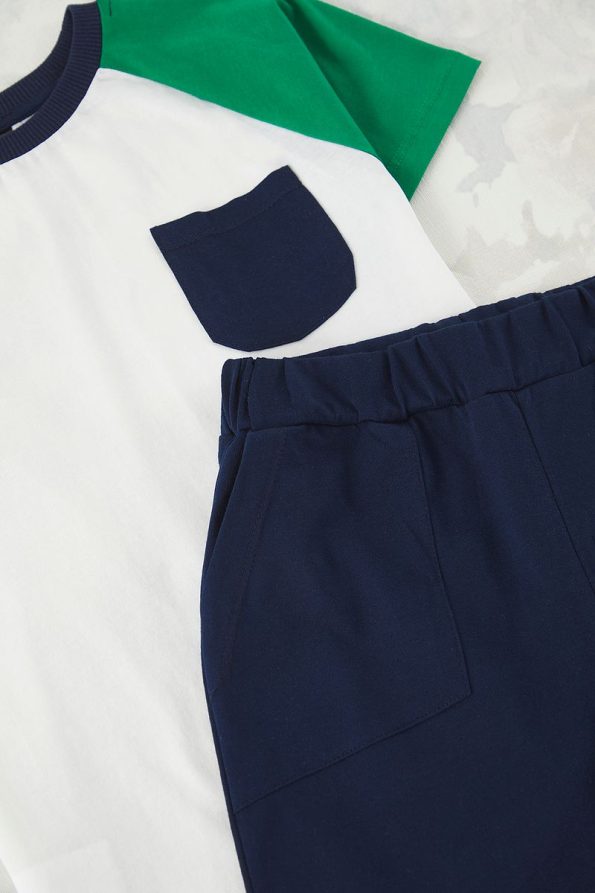 Trendyolmilla Kids Navy Blue Cotton Color Block Short Sleeve Set