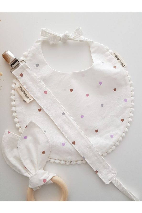 ilkimbebe Baby Bib, Pacifier Chain, and Wooden Teether Set