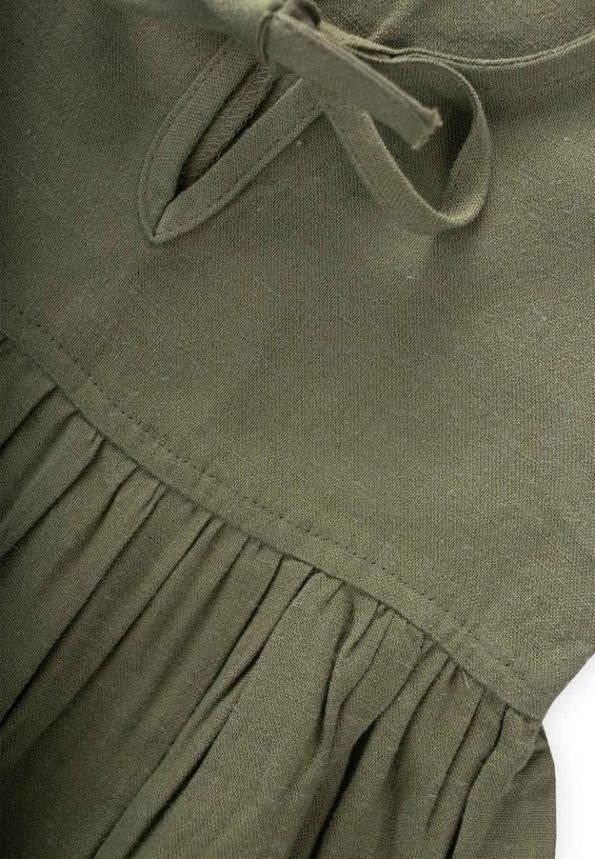 Embroidered Linen Set for Ages 2-7 in Olive Green