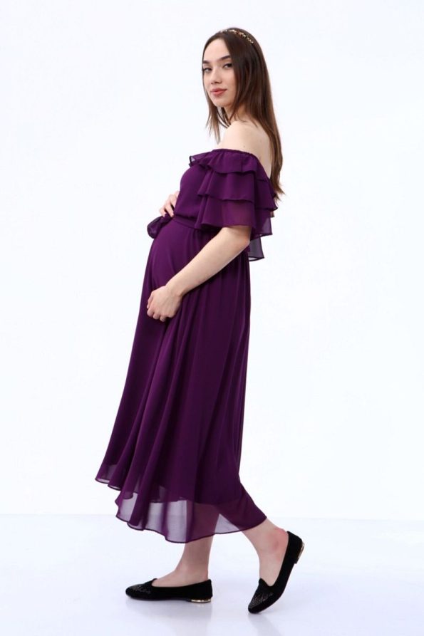 ADASTYLE Collar Chiffon Plum Dress