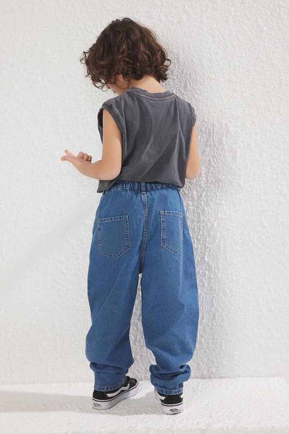 Trendyolmilla Kids Blue Balloon Fit 100% Cotton Elastic Denim Jeans