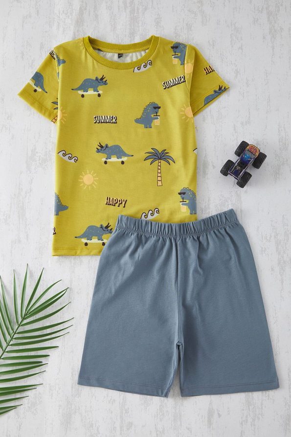 Trendyolmilla Kids Cream 4-Piece Boys Animal Print Pajama Set