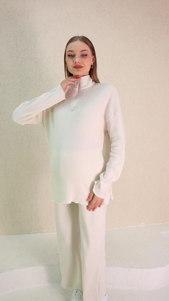 Miss Dünya Lissa Cream Zip-Up Soft Fabric Maternity and Nursing Tracksuit