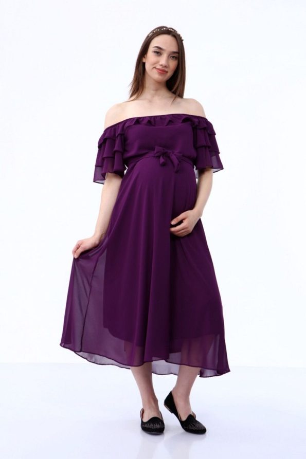 ADASTYLE Collar Chiffon Plum Dress
