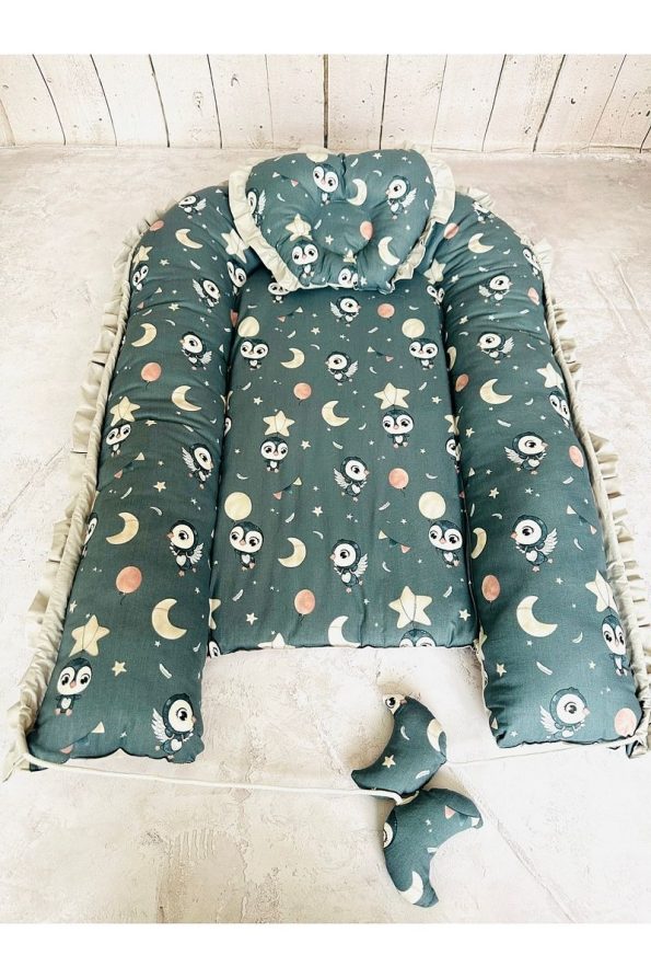 JUNIPERUS Penguin Ruffled Orthopedic Dual-Sided Baby Nest