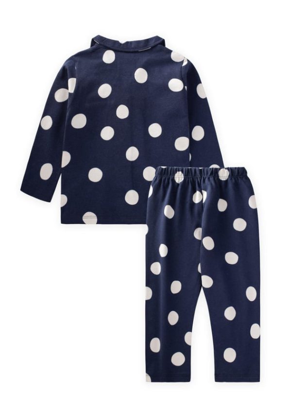 Polka Dot Pajama Set for Ages 8-12 in Navy Blue