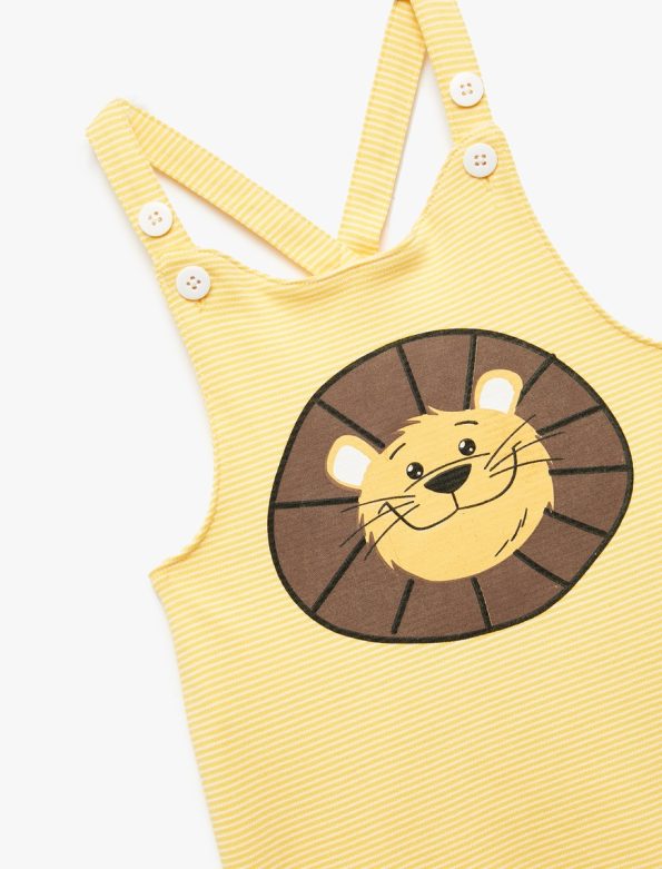 Adjustable Strapped Short Romper with Lion Print for Baby Boys