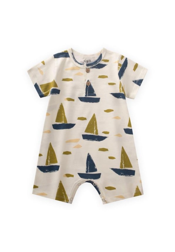 Patterned Romper for Ages 0-4 in Ecru