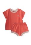 Embroidered Bird Design Ribbed Set for 0-5 Years Coral