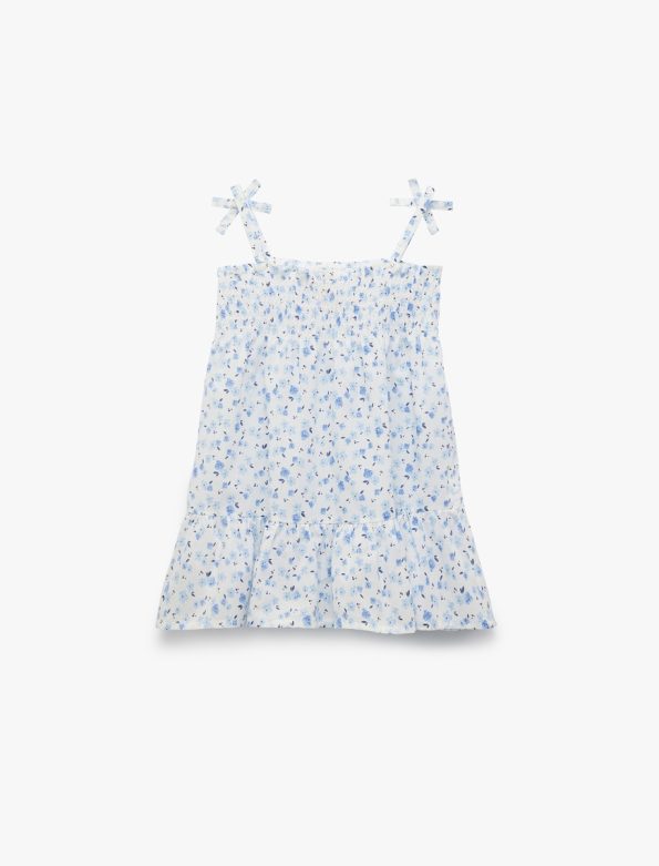 Girls' Cotton Floral Mini Dress with Bow Details