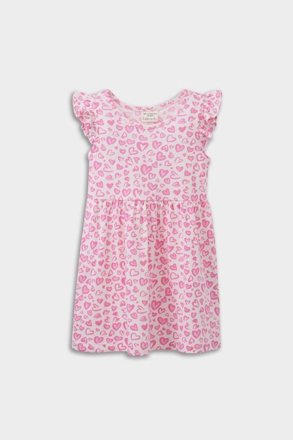 Girls' Heart Print Short Sleeve Summer Dress
