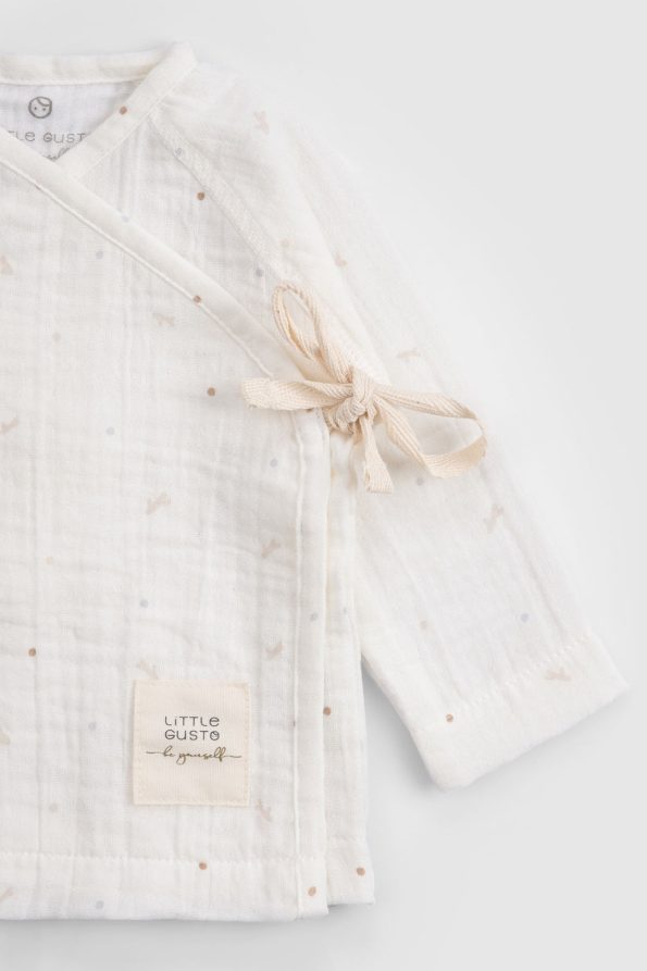 Organic Cotton Muslin Ecru Cross-Over Baby Set