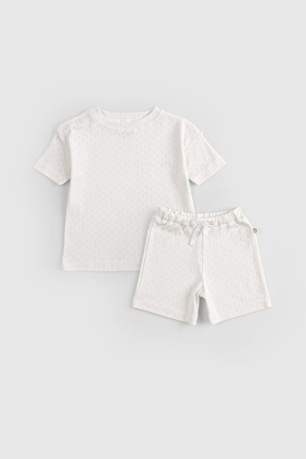 Organic Cotton Pointel Baby Ecru Short Set