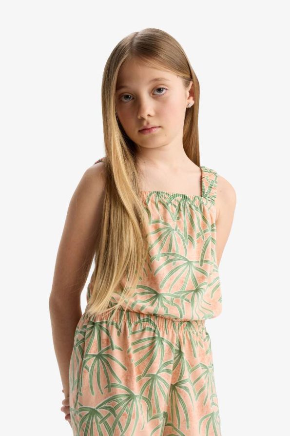 Girls' Patterned Strap Jumpsuit