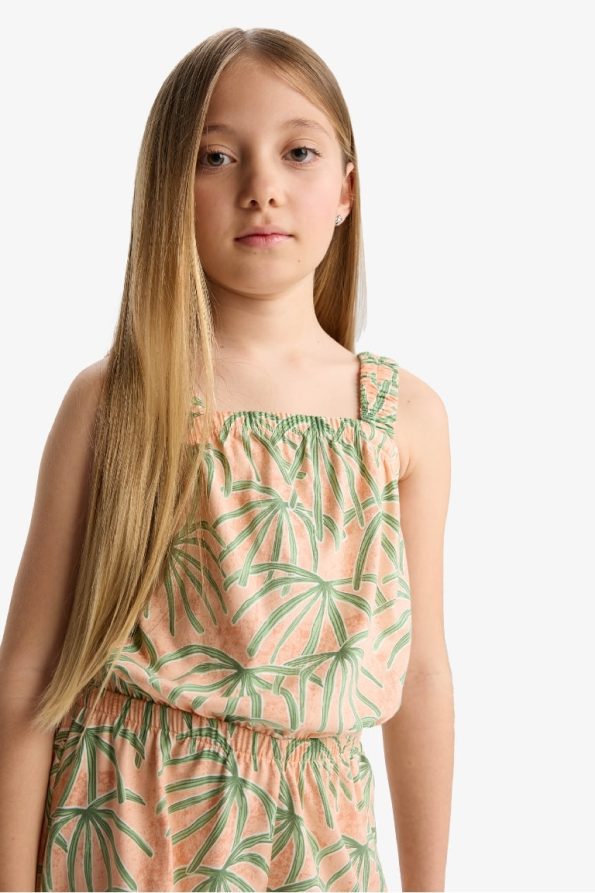 Girls' Patterned Strap Jumpsuit