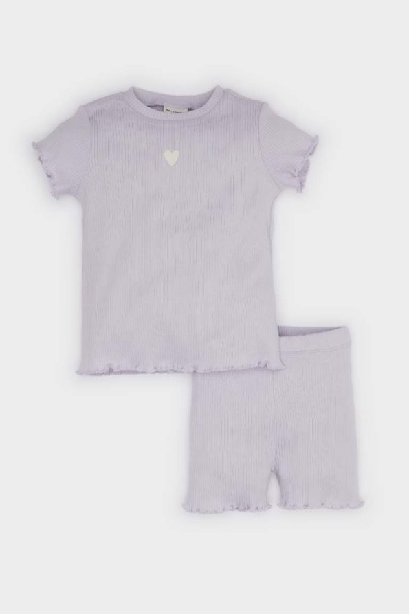 Girls' Baby 2-Piece Set Ribbed Jersey Short Sleeve T-Shirt and Elastic Waist Shorts