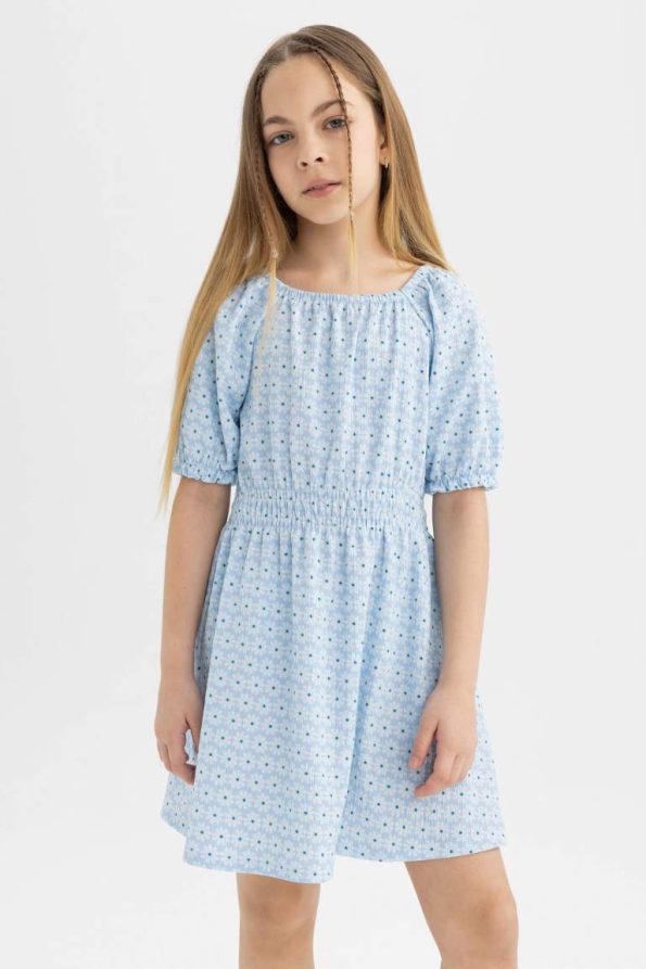 Girls' Short Sleeve Dress with Ruffled Pattern
