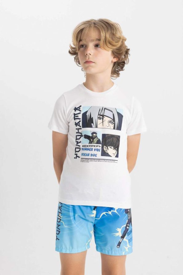 Boys' Two-Piece Set with Printed Short-Sleeve T-Shirt and Swim Shorts