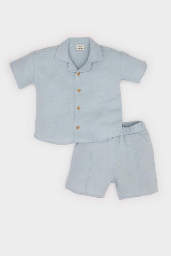 Boys' 2-Piece Muslin Set with Short-Sleeve Shirt and Elastic Waist Shorts