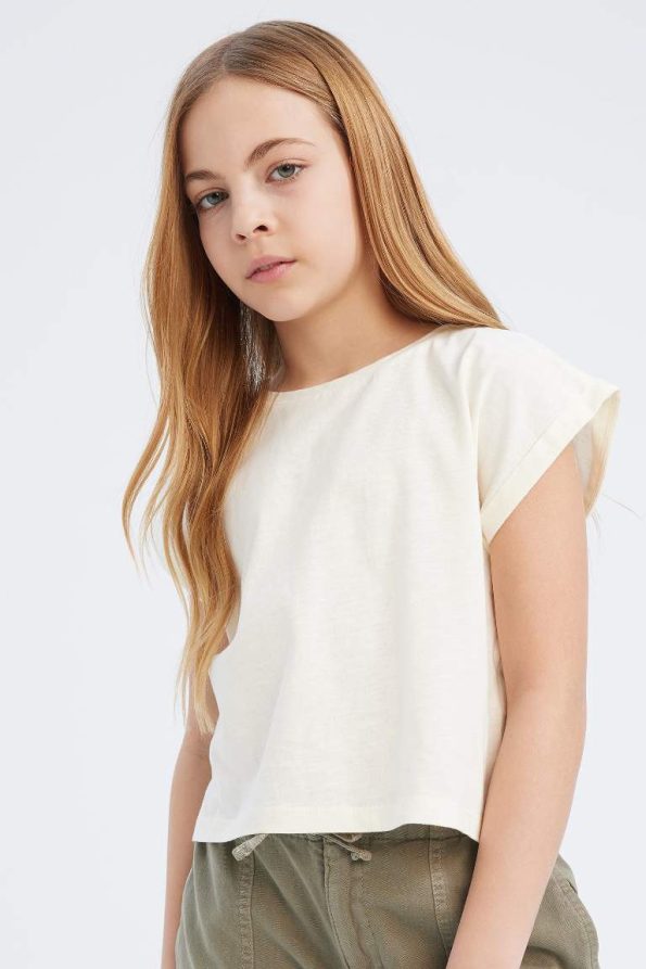 Girls' Boxy Fit Crew Neck Basic Short Sleeve T-Shirt
