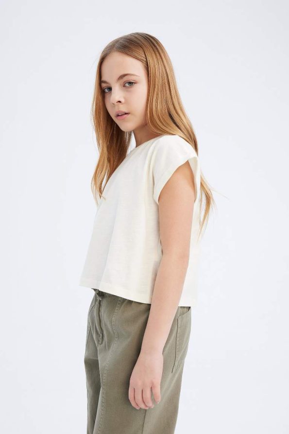 Girls' Boxy Fit Crew Neck Basic Short Sleeve T-Shirt