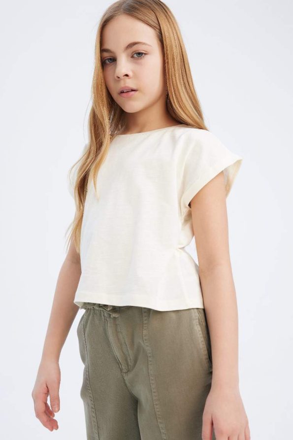 Girls' Boxy Fit Crew Neck Basic Short Sleeve T-Shirt