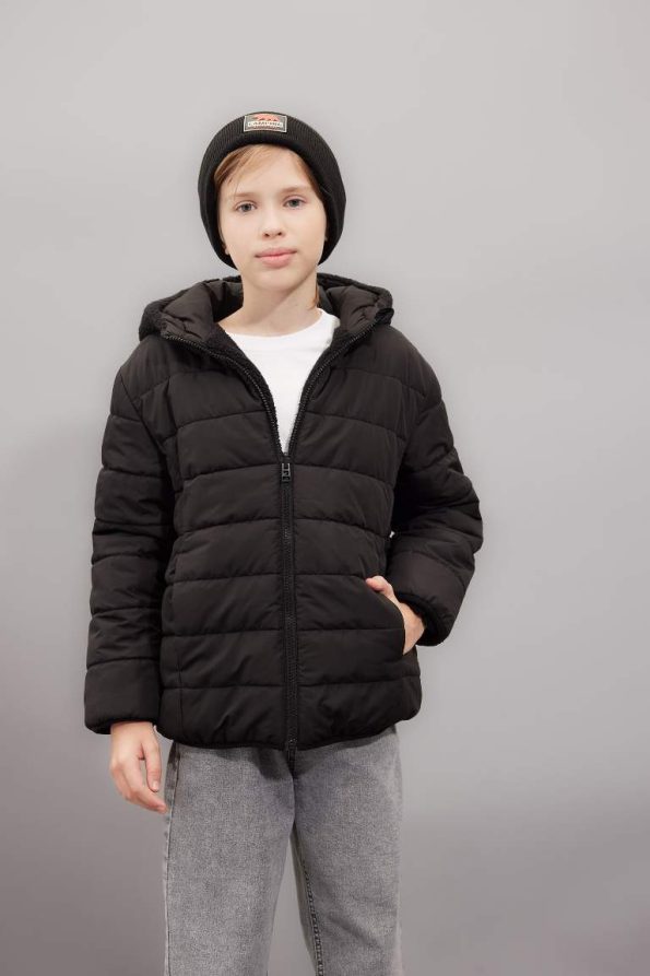 Boys' Reversible Windproof Hooded Zippered Jacket with Pockets