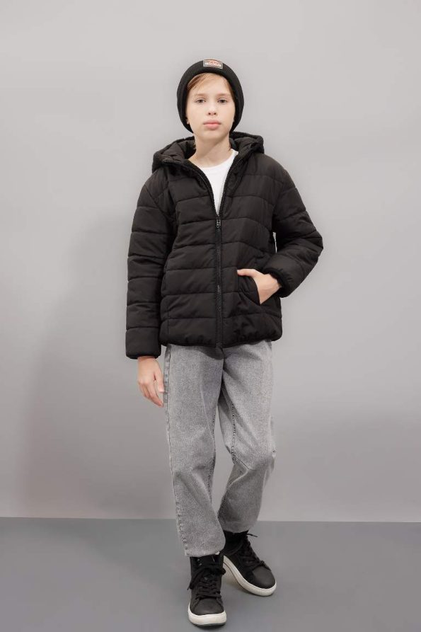 Boys' Reversible Windproof Hooded Zippered Jacket with Pockets
