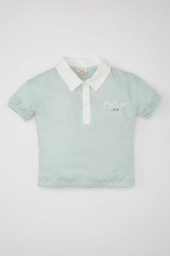 Girls' Short Sleeve Shirt with Printed Collar