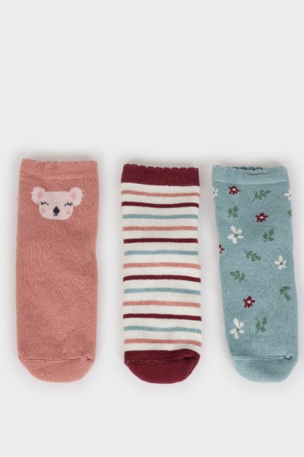 Non-Slip Sole 3-Pack Cotton Long Socks for Baby Girls