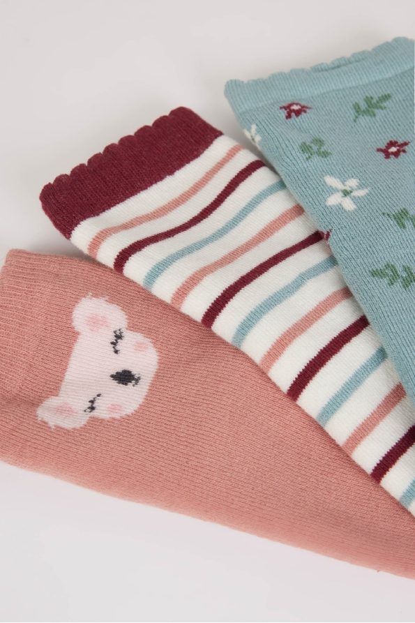 Non-Slip Sole 3-Pack Cotton Long Socks for Baby Girls